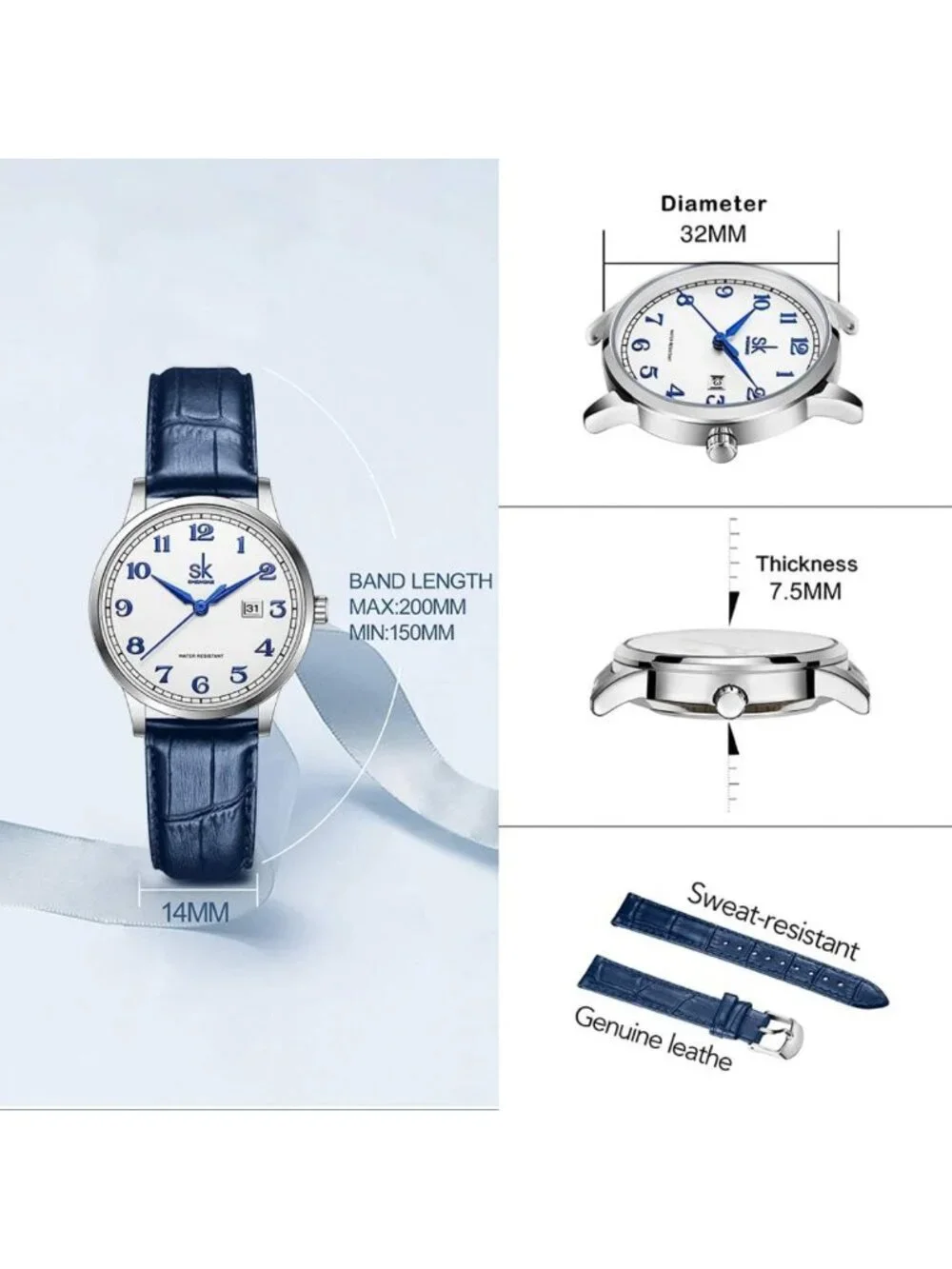 Elegant Women's Business Watch | Stainless Steel & Leather | Calendar Feature